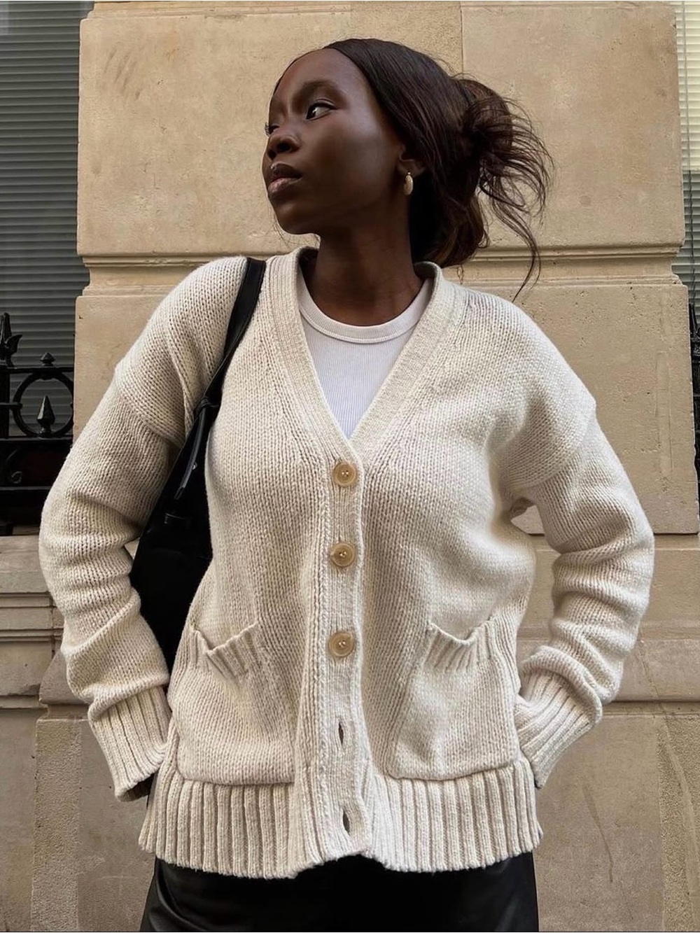 Jenni Kayne Cream V-Neck Button Front Knit Cardigan Sweater Size Small